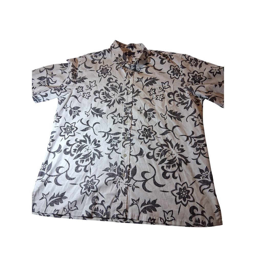 Reyn Spooner Mens 3XL Classic Floral Hibiscus Aloha Shirt White Gray Cotton